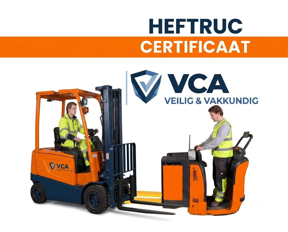 Heftruck met certificaat als visuele ondersteuning voor de cursus